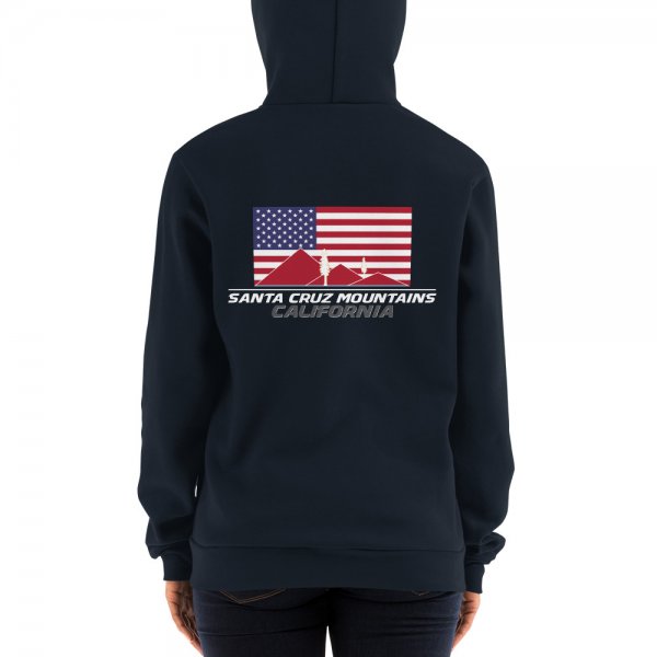 Santa Cruz Mountains Iconic Silicon Valley Style Hoodie (USA Full Flag Red Logo) - Image 5