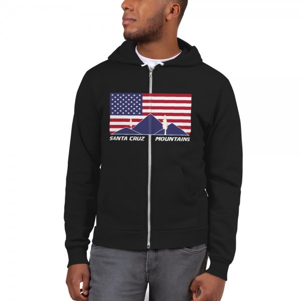 Santa Cruz Mountains Iconic Silicon Valley Style Hoodie (USA Full Flag Blue Logo)