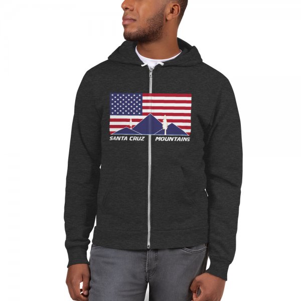 Santa Cruz Mountains Iconic Silicon Valley Style Hoodie (USA Full Flag Blue Logo) - Image 5