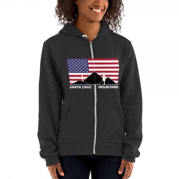 Santa Cruz Mountains Iconic Silicon Valley Style Hoodie (USA Full Flag Black Logo)