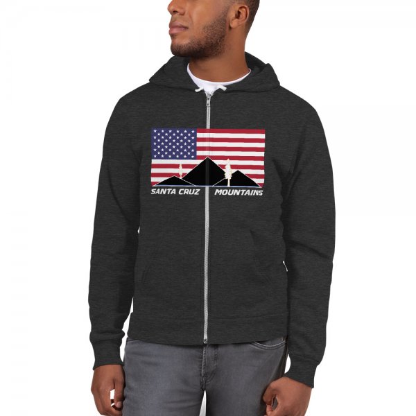 Santa Cruz Mountains Iconic Silicon Valley Style Hoodie (USA Full Flag Black Logo) - Image 5