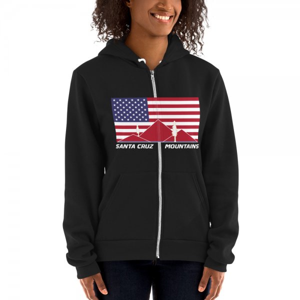 Santa Cruz Mountains Iconic Silicon Valley Style Hoodie (USA Full Flag Red Logo) - Image 2