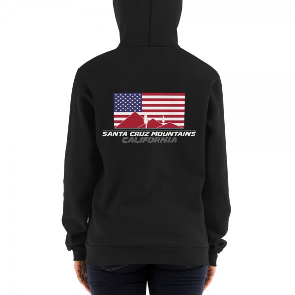 Santa Cruz Mountains Iconic Silicon Valley Style Hoodie (USA Full Flag Red Logo) - Image 3