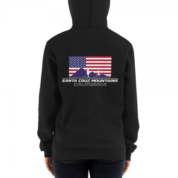 Santa Cruz Mountains Iconic Silicon Valley Style Hoodie (USA Full Flag Purple Logo) - Image 3