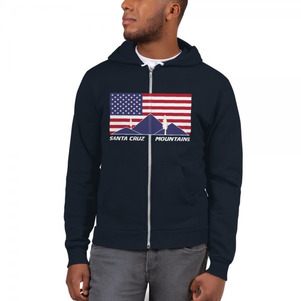 Santa Cruz Mountains Iconic Silicon Valley Style Hoodie (USA Full Flag Blue Logo) - Image 3