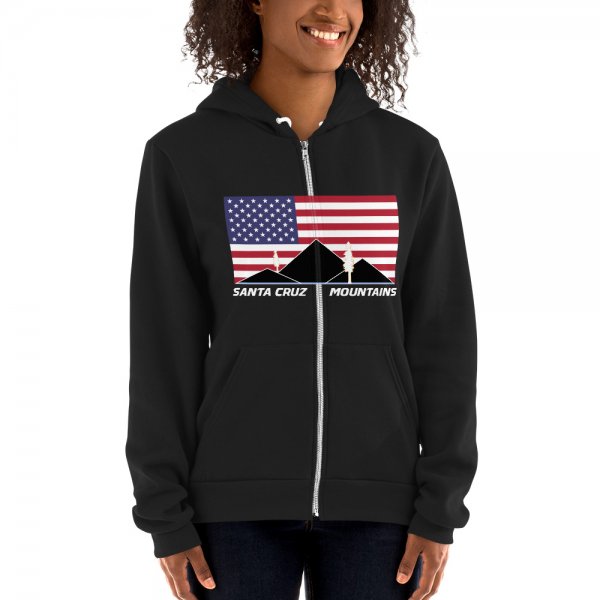 Santa Cruz Mountains Iconic Silicon Valley Style Hoodie (USA Full Flag Black Logo) - Image 2