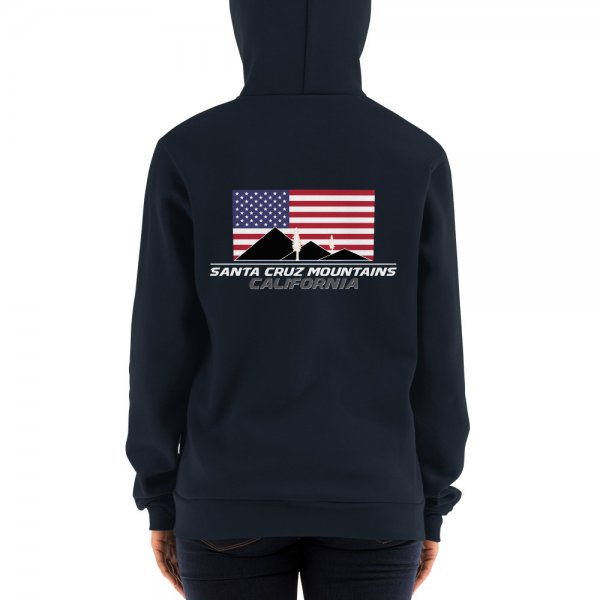 Santa Cruz Mountains Iconic Silicon Valley Style Hoodie (USA Full Flag Black Logo) - Image 5