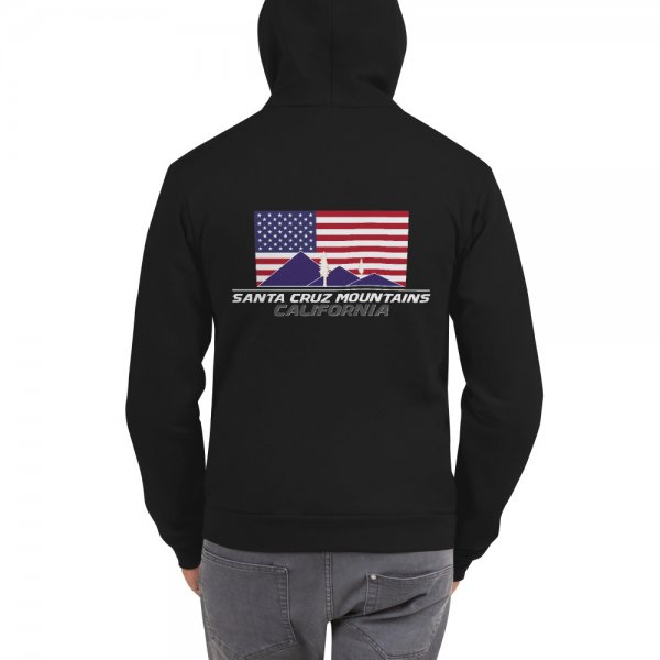 Santa Cruz Mountains Iconic Silicon Valley Style Hoodie (USA Full Flag Purple Logo) - Image 3