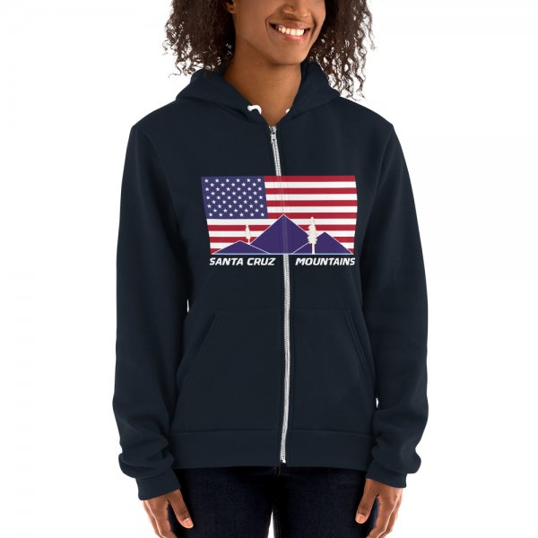 Santa Cruz Mountains Iconic Silicon Valley Style Hoodie (USA Full Flag Purple Logo) - Image 4