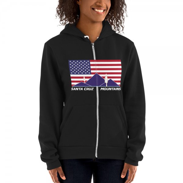 Santa Cruz Mountains Iconic Silicon Valley Style Hoodie (USA Full Flag Purple Logo) - Image 2