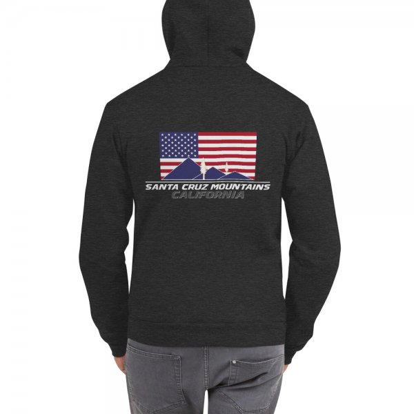 Santa Cruz Mountains Iconic Silicon Valley Style Hoodie (USA Full Flag Blue Logo) - Image 6