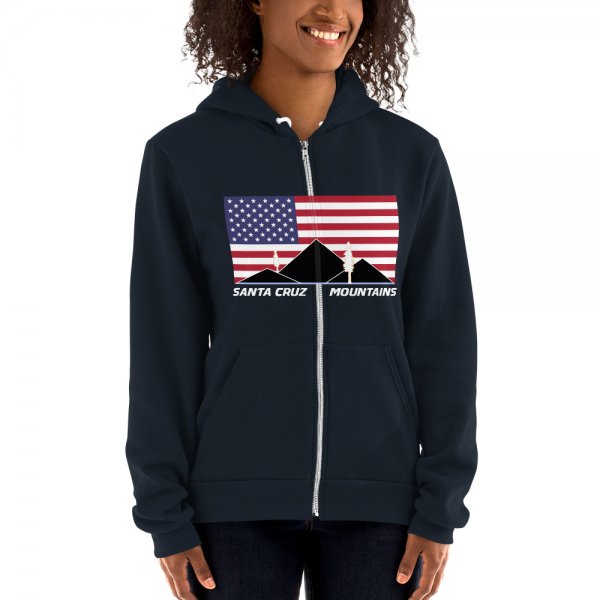 Santa Cruz Mountains Iconic Silicon Valley Style Hoodie (USA Full Flag Black Logo) - Image 4