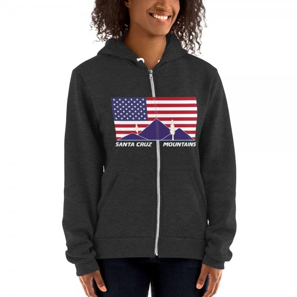 Santa Cruz Mountains Iconic Silicon Valley Style Hoodie (USA Full Flag Purple Logo)