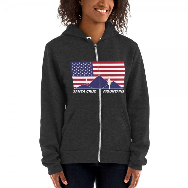 Santa Cruz Mountains Iconic Silicon Valley Style Hoodie (USA Full Flag Blue Logo)