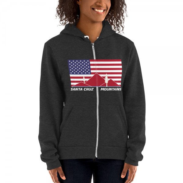 Santa Cruz Mountains Iconic Silicon Valley Style Hoodie (USA Full Flag Red Logo)