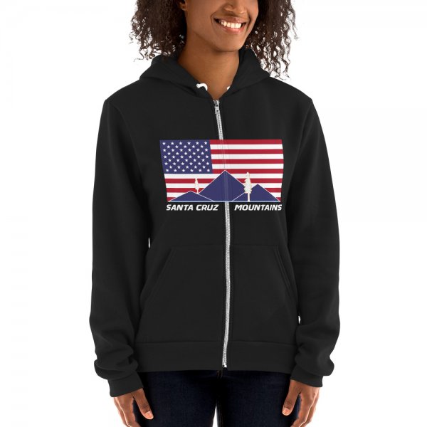 Santa Cruz Mountains Iconic Silicon Valley Style Hoodie (USA Full Flag Blue Logo) - Image 2