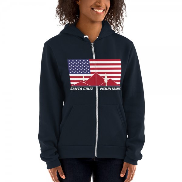 Santa Cruz Mountains Iconic Silicon Valley Style Hoodie (USA Full Flag Red Logo) - Image 4